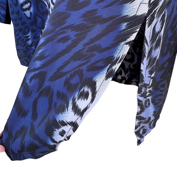 Style Exchange Vintage 90s Womens Blue Black Leopard Print Button-Down Blouse M - Picture 5 of 11